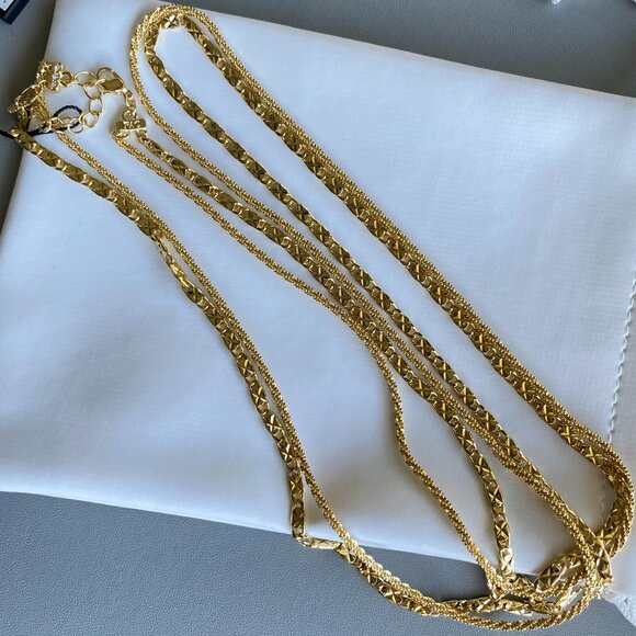 FAC Long Layered Sparkly Gold Tone Necklace NWT - Picture 2 of 7